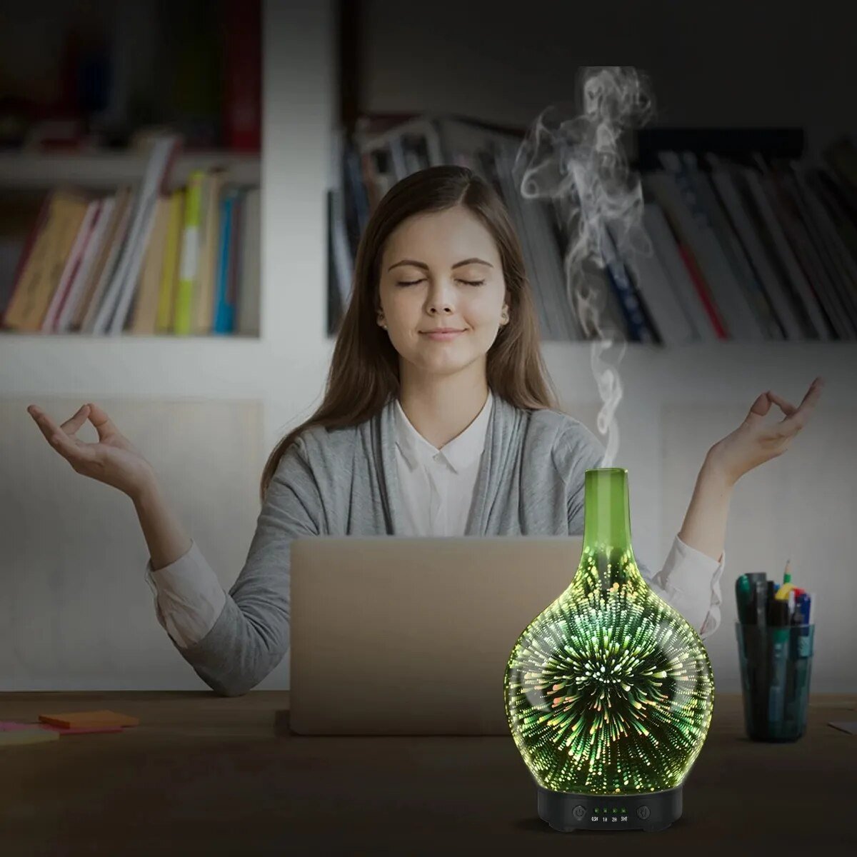 3D Fireworks Glass Vase Humidifier with 7 Color Led Night Light Aroma Essential Oil Diffuser Cool Mist Maker for Home Office - Cheapstuff2.com