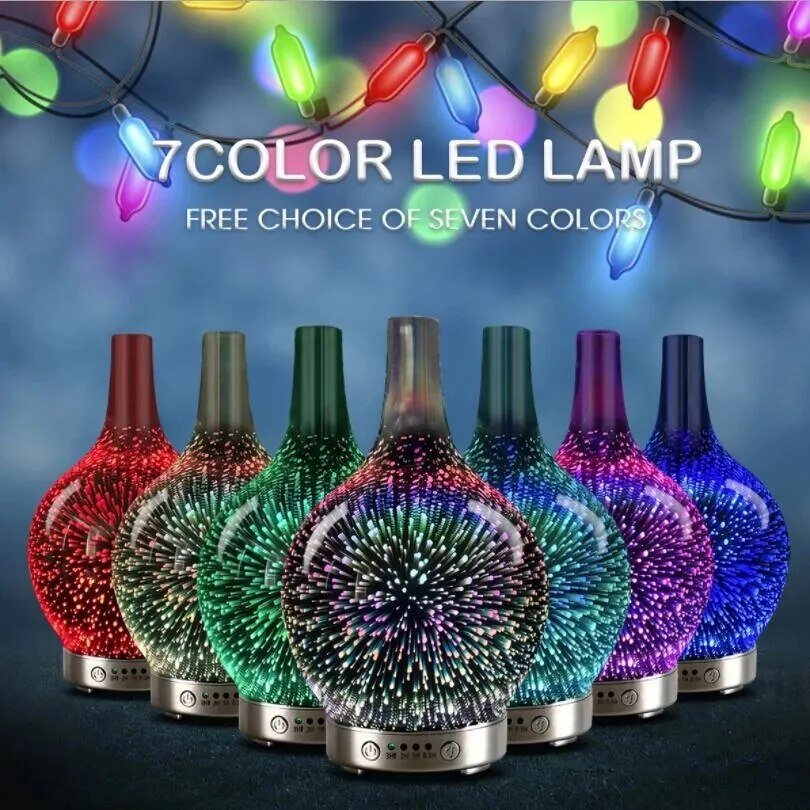 3D Fireworks Glass Vase Humidifier with 7 Color Led Night Light Aroma Essential Oil Diffuser Cool Mist Maker for Home Office - Cheapstuff2.com