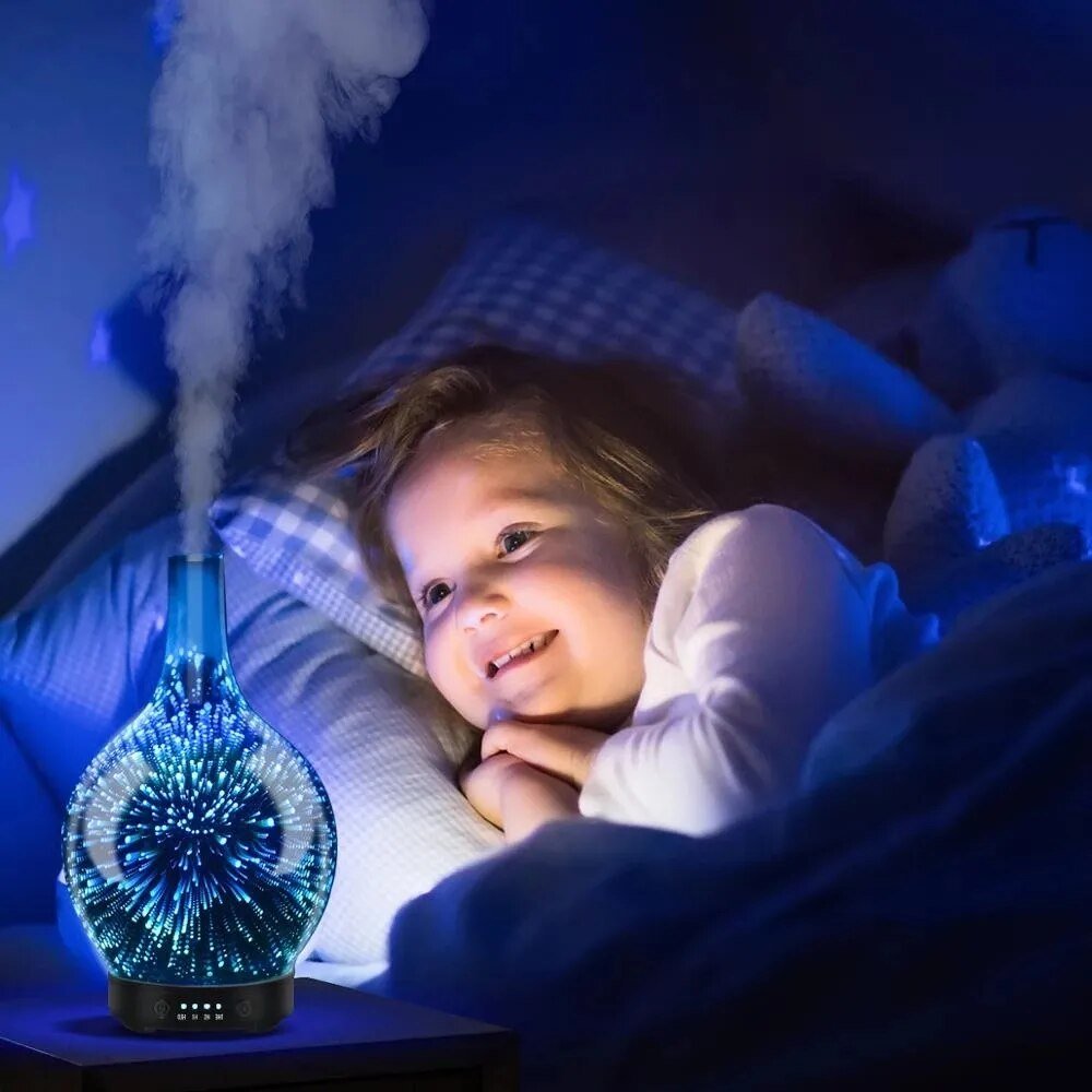 3D Fireworks Glass Vase Humidifier with 7 Color Led Night Light Aroma Essential Oil Diffuser Cool Mist Maker for Home Office - Cheapstuff2.com
